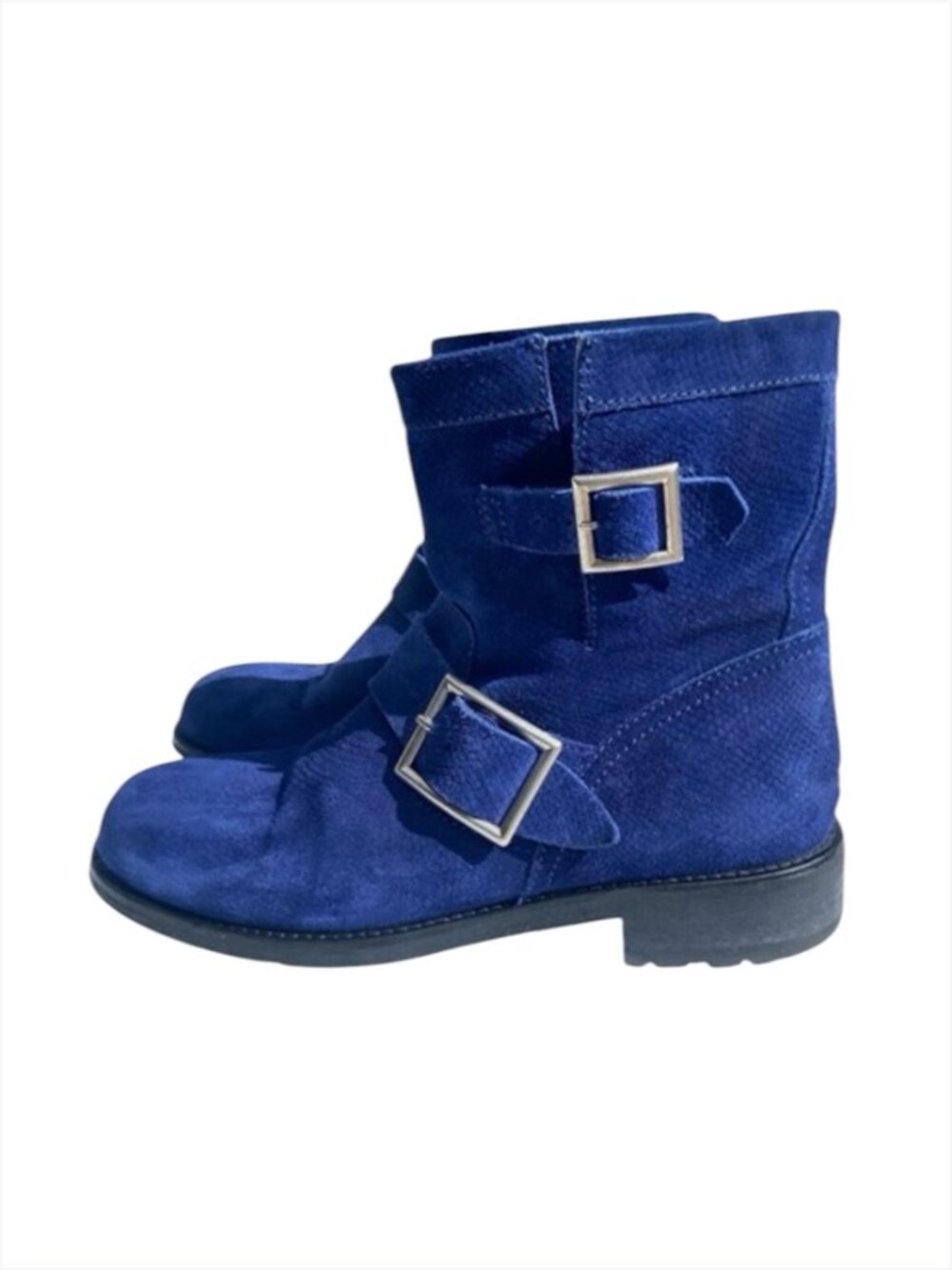 Jimmy Choo Blue Suede Leather Moto Boots, 36.5